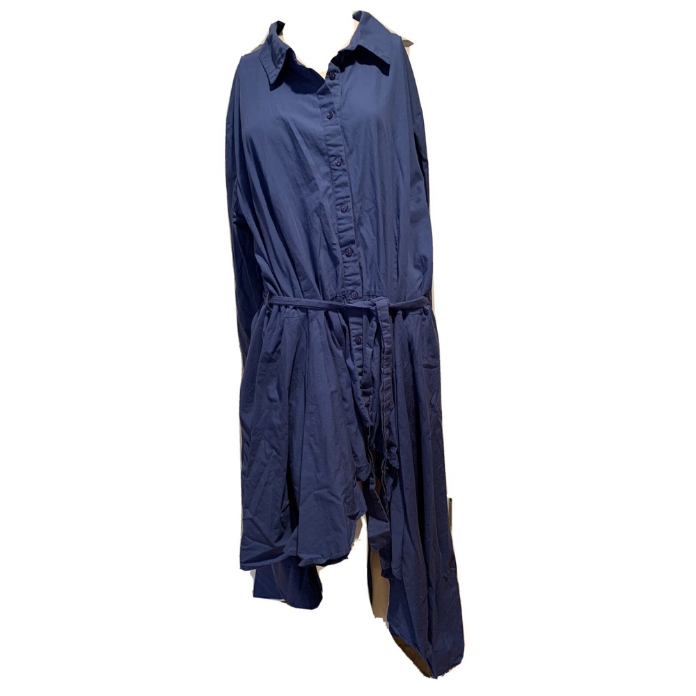 ASHLEY STEWART Blue DUSTER Shirt HI-LO Asymmetric TOP sz 26